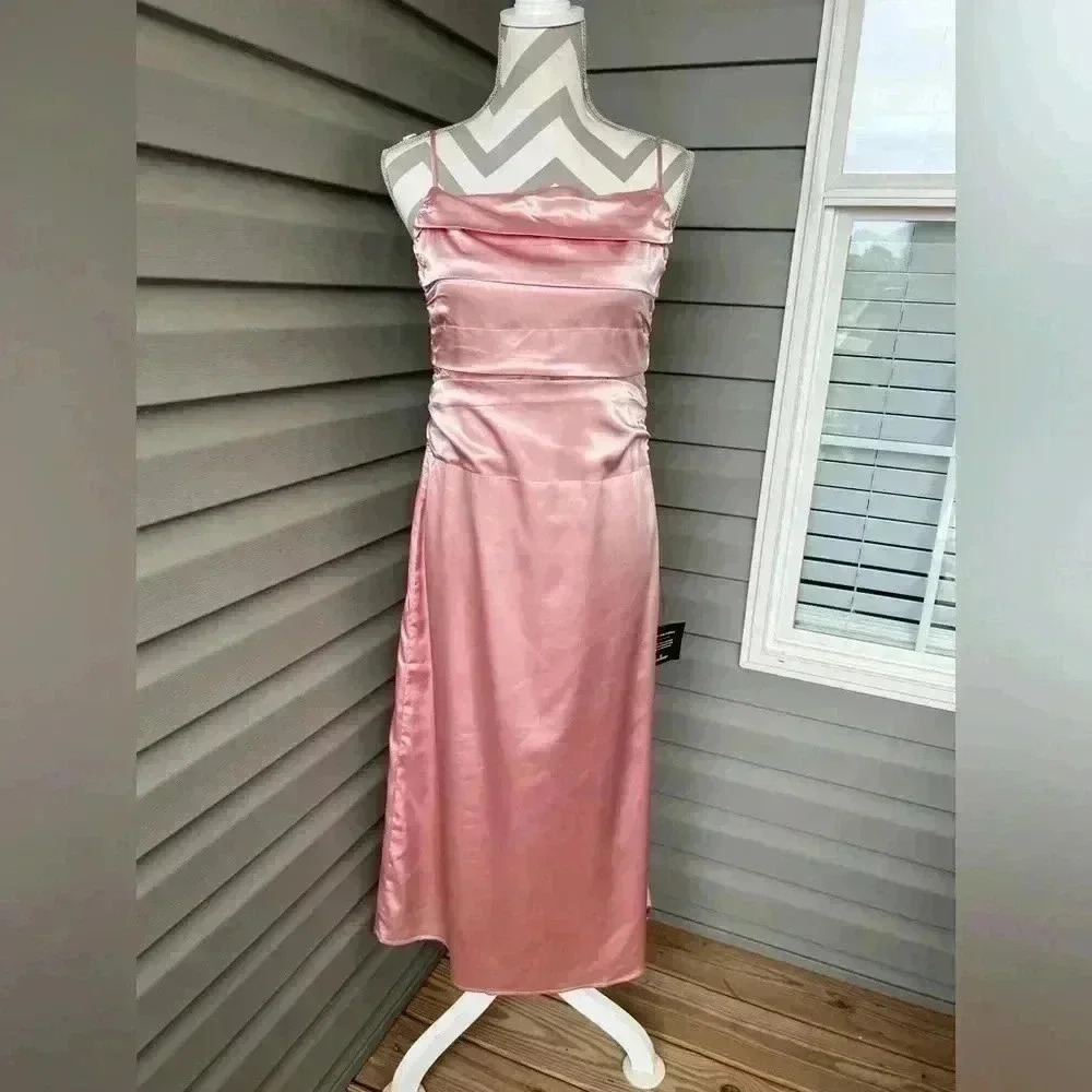 Glow and Behold Blush Pink Satin Midi Dress Sz M